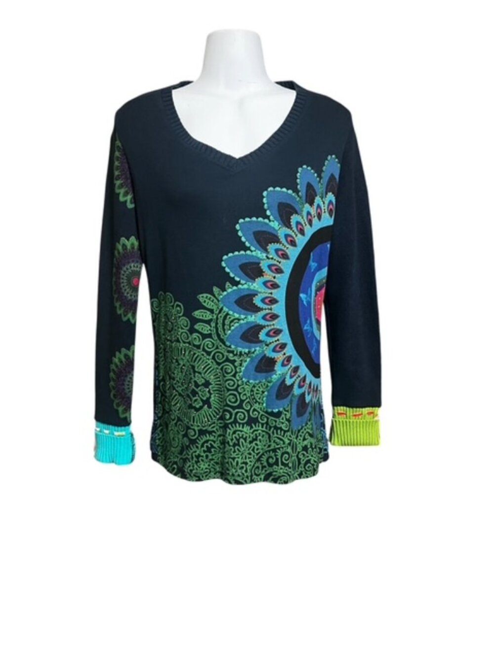 DESIGUAL Danae Mandala Peacock Long-Sleeve Sweater Top